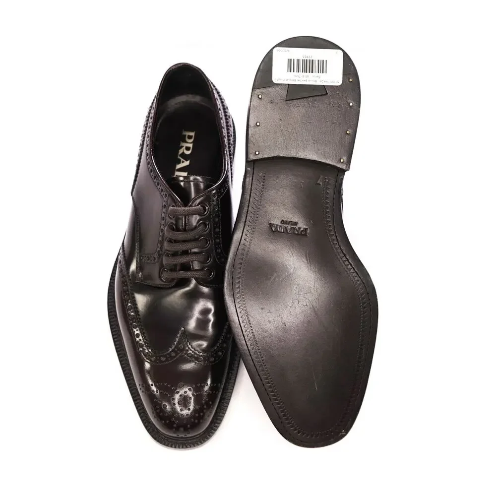 $1,190 PRADA - Brown Leather Brogue Wingtip Derby - US 8 (7UK)